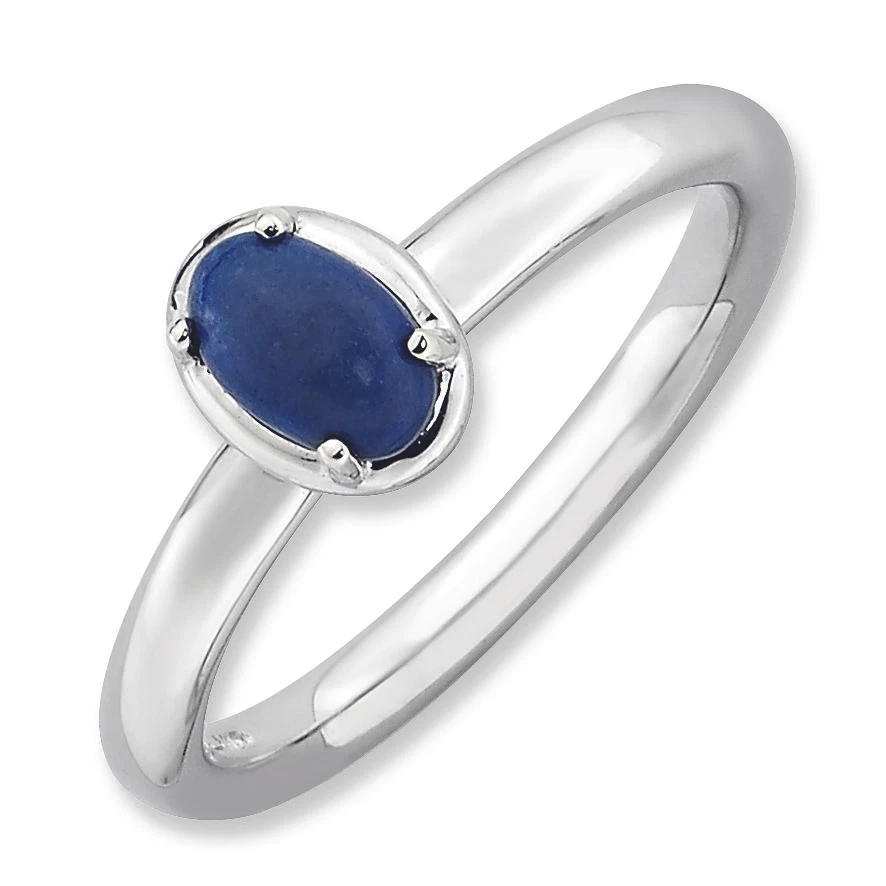 Anillo Apilable Plata Natural Ovalado Azul Lapislázuli, Joyería de Moda QSK900 Foto 2 de 4