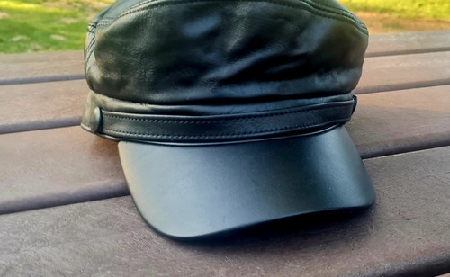 Gorra militar de cuero de vaca Genune liso / Gorra de cuero / Modelo único - Imagen 2 de 5