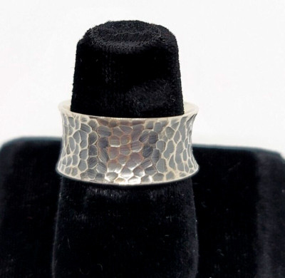 Sterling Silver Artisan Made Hammered Wide Band Ring 9 MM Wide Size  7  1/ 4