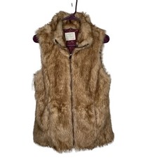 Zara Girls Winter Faux Fur Vest Size XL Brown Zip Front Warm Lined