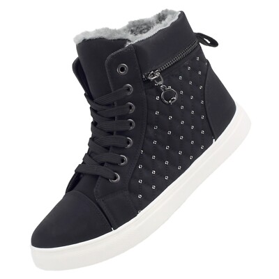 Damen Stiefeletten Sneaker Boots Freizeit Gefüttert Flach 37-42 Neu 71085