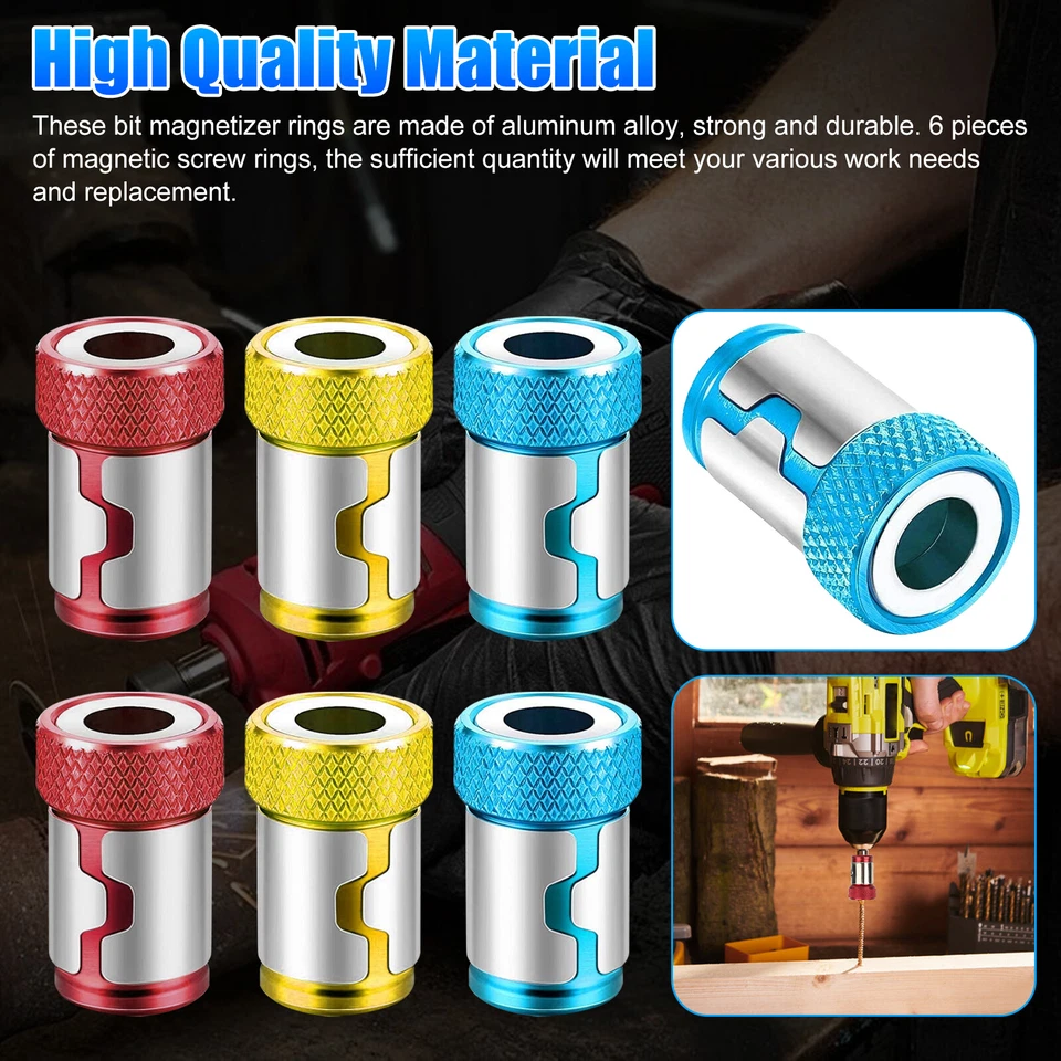 6 x Cabeza de Destornillador Anillo Magnético Punta de Broca Pivotante Soporte de Tornillo Magnetizador Foto 3 de 4