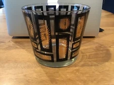 MODERN MID CENTURY BLACK GOLD STARBURST GLASS ICE BUCKET SNACK BOWL