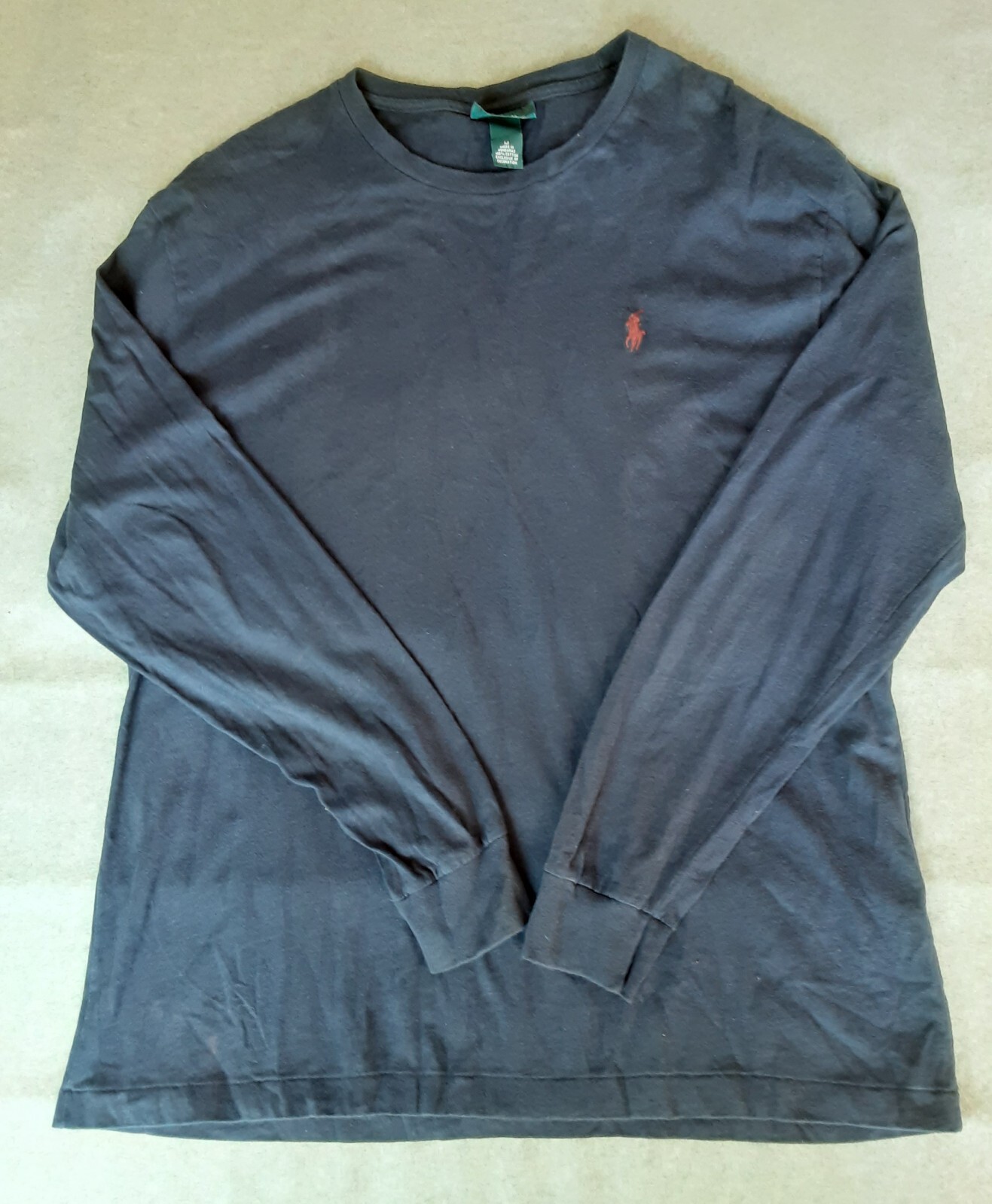 Polo Ralph Lauren uomo manica lunga pullover camicia media M blu pony usata in ottime condizioni