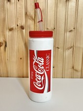 Vintage Coca Cola Classic Plastic Water Bottle Red White with straw USA