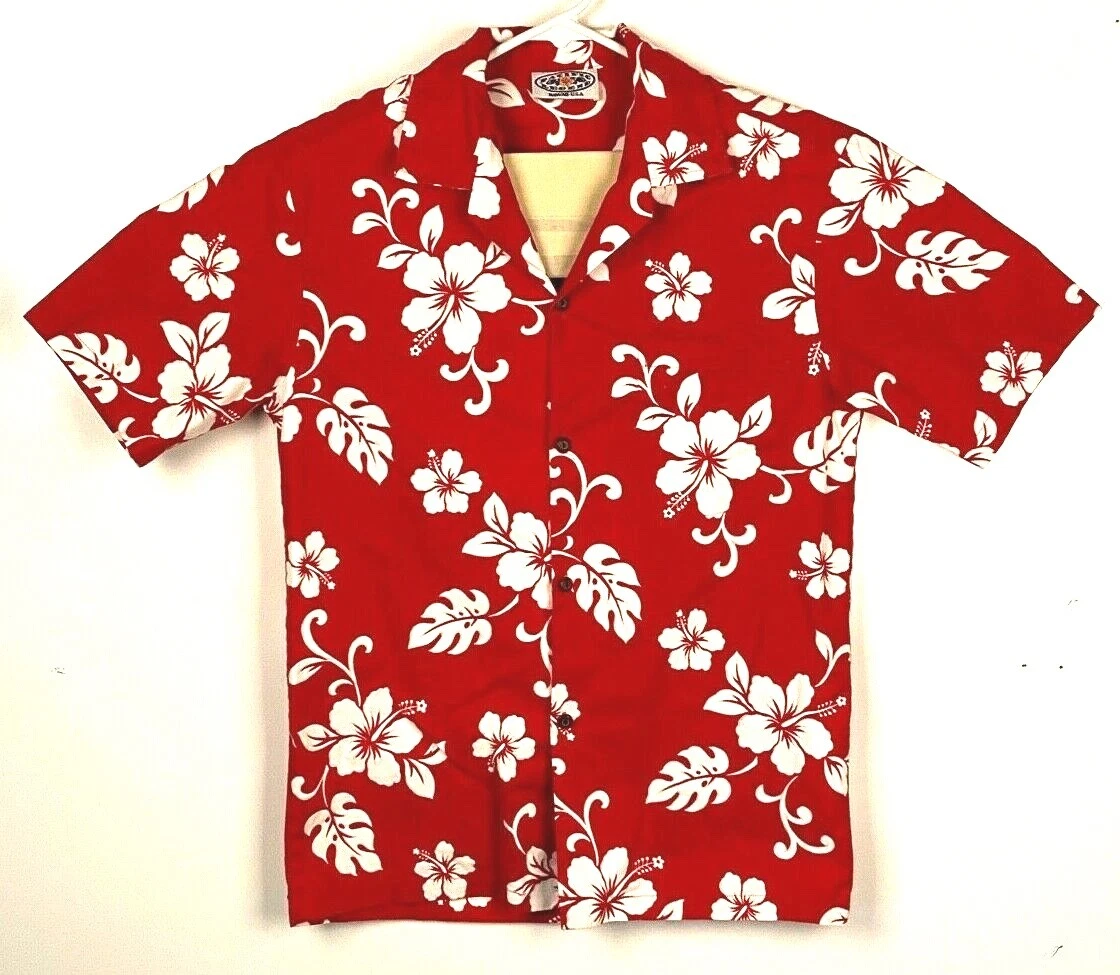 Vtg PACIFIC LEGEND Hawaiian Shirt-Sz. S-Red-Floral-Cotton-USA