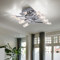 Deckenlampe Deckenleuchte Wohnzimmerleuchte GlaswüRfel Metall Chrom 10 Flammig