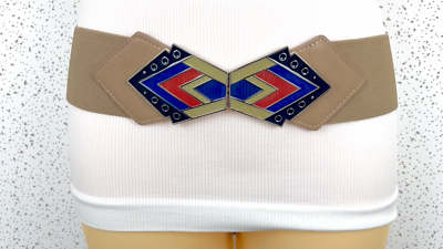 1326 Women Western Fashion Elastic Belt Hip High Waist Tribal Metal Buckle Women Gold Metal Wave Shape Buckle Western Fashion Belt Hip  main image 2