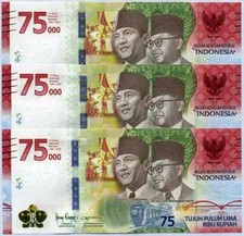 Indonesia 75000 Rupiah 2020 75th Commemorative P 161 UNC Lot 3 Pcs NR