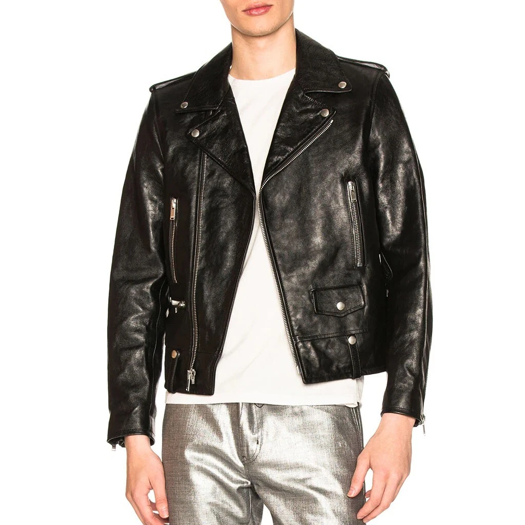 Solid leather biker jacket sale
