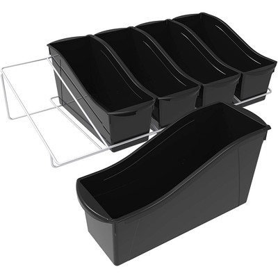 Storex Large Book Portable Cubby Bin, Metal Shelf Rack Included, 5-pack Black