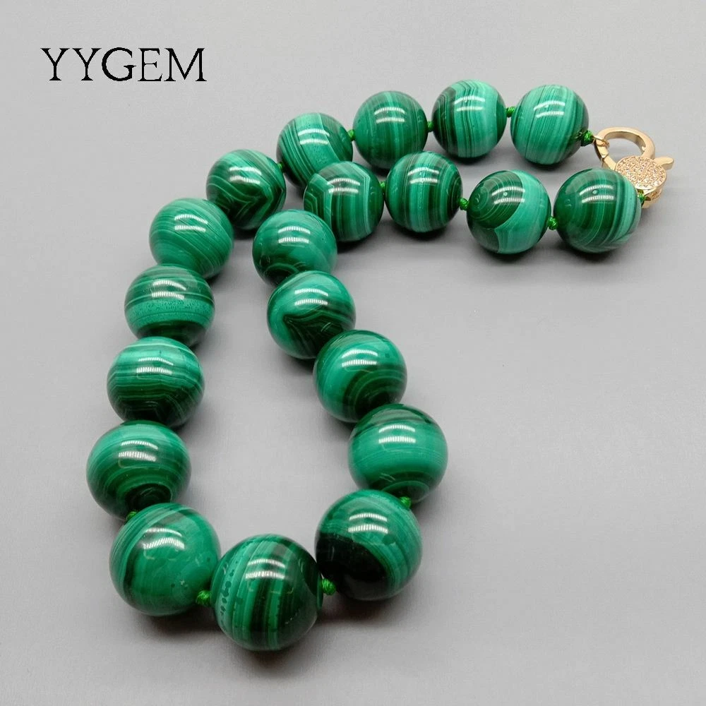 Natural AAA Grade 20mm Green Malachite Round Smooth Gemstone Necklace 46Cm - product detail image 8