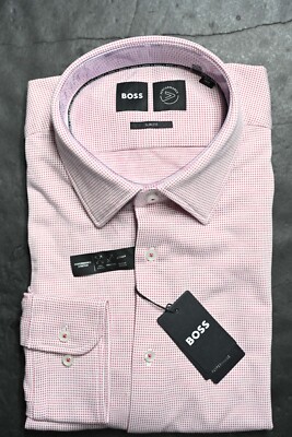 boss mens dress shirts Hugo Men's Hank Travel Slim Performance Stretch Cotton Shirt 18/46 A modern slim BOSS Regular-fit linen button-down shirt,
