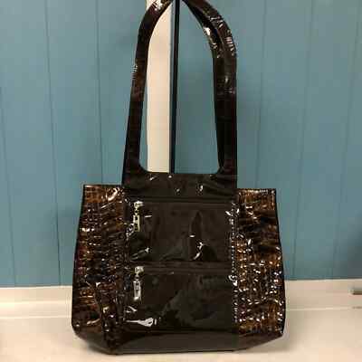 Helle Comfort by Romu s brown embossed croc design tote bag 13  x 13 