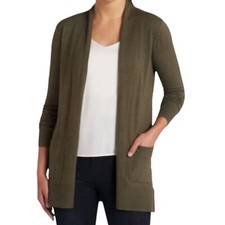 Pink Clover Olive Green Open Front Long Sleeve Womens Size M Cardigan Pockets