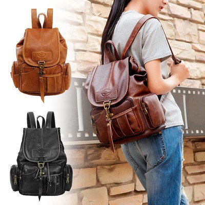 Women Vintage Look PU Leather Backpack School Purse Shoulder  display picture 3