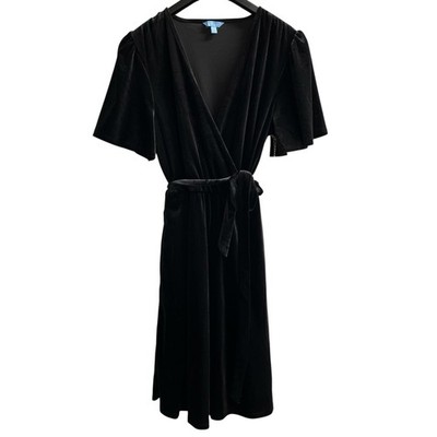 Draper James Dress Womens L Black Velvet Faux Wrap Midi Cocktail Party Witchy
