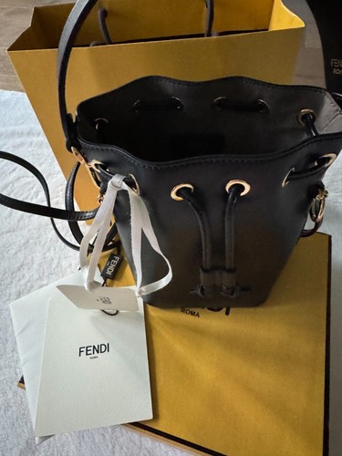 Fendi Mon Tresor Mini Bucket Bag Black Liberty Lucido Leather w/ Box & Tags
