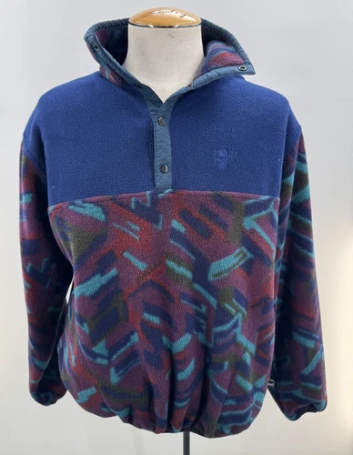 Vintage MERKLEY HEADGEAR Blue Aztec Print Fleece Sherpa Sweater Pullover Sz XL - product listing photo