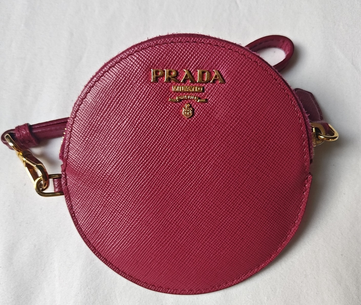 PRADA Zip Coin Purse Pouch Saffiano Red/Pink/Burgundy/Magenta W 