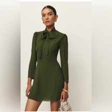 Reformation Sunna Bow Mini Dress Fern Green 10