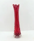 Fenton Red Hobnail Swung Glass Bud Vase 8"