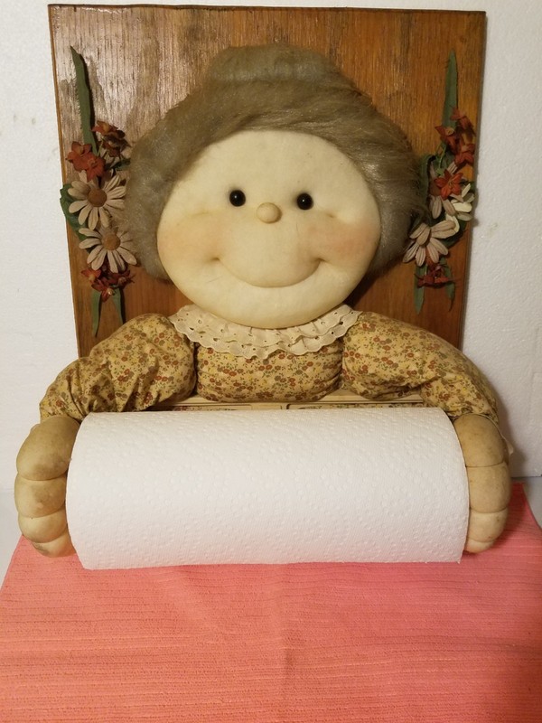 Vintage Hand Crafted Granny Paper Towel Holder Cabbage Patch Style 17" by 14"