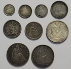 Seated Liberty Half Dollar,  Quarter, Dime, & Half Dime, Lot of 9 Coins