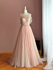 Ballkleid Abendkleid lila Glitzer Perlen Tüll Träger A-Linie Abiball