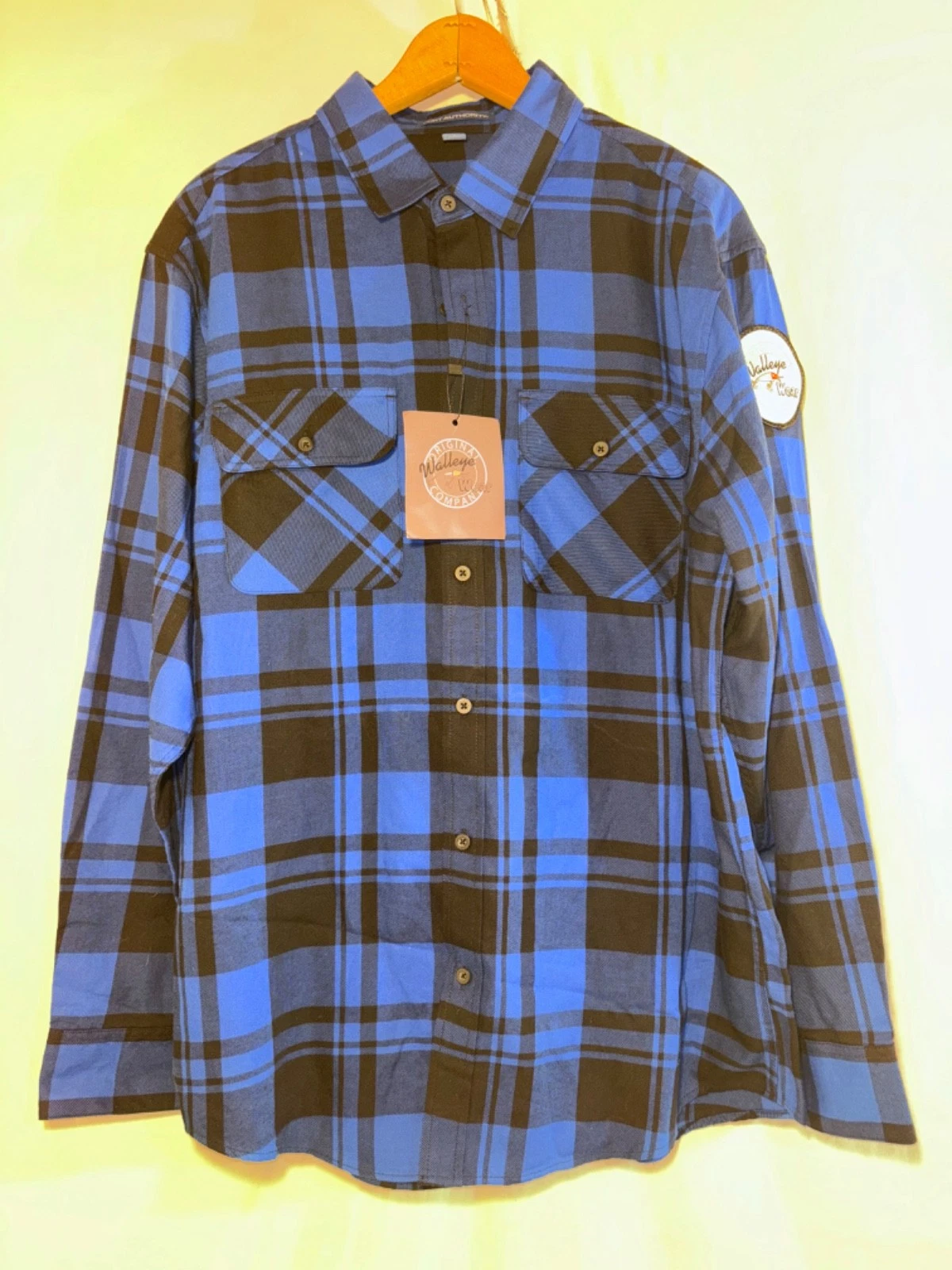 Walleye Wear Les Kuba “Moose Family Up North” Flannel Shirt L Blue NEW Minnesota