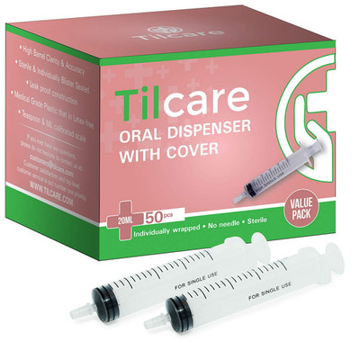 20Ml Oral Dispenser Syringe with Covers 50 Pack by  - Sterile Plastic Medicine F