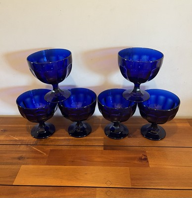 6 Vintage Anchor Hocking Cafe Amerika Kobaltblau Fuß Dessert/Süßigkeiten Schale EUC