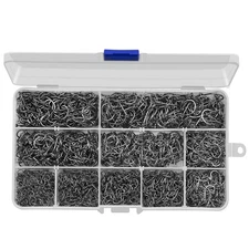 2000pcs High Carbon Steel Fishing Hooks Set, Wide Gap Offset, 10 Sizes