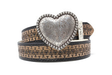 HandTooled Heart Belt, 1.5 Hand Painted Belt with Removable Western Buckle