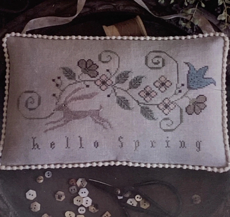 Plum Street Samplers HELLO Spring Counted Cross Stitch Chart By Paulette Stewart - Image 3 of 3