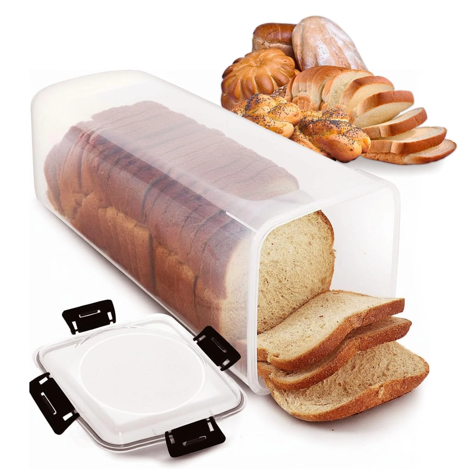 Clear Airtight Bread Storage Container with 4-Latch Lid, Tall Plastic Bread B...