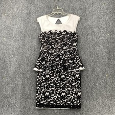 Xscape Black & White Lace Peplum Dress Knee Length Sleeveless Womens 6 Holiday