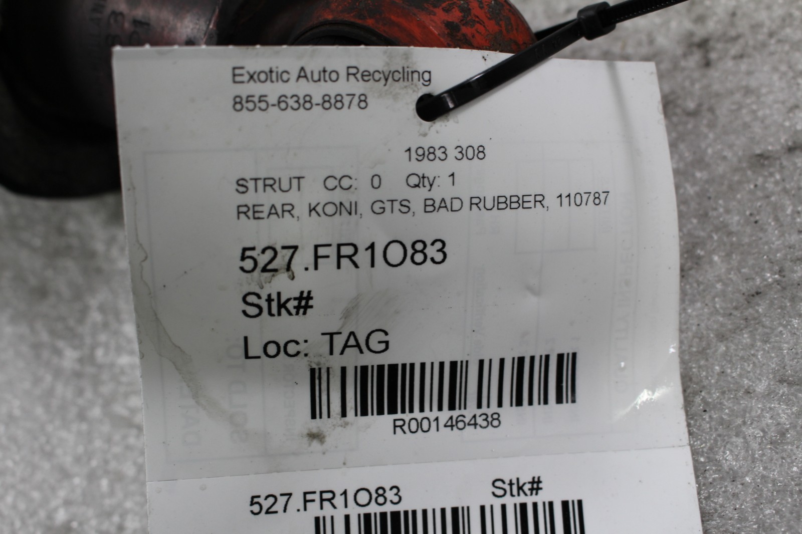 Ferrari 308, Rear Shock Absorber w/Spring, Bad Rubber, Used, P/N 110787