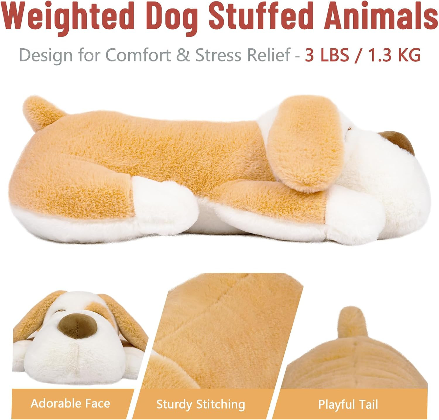 18" | 3 Pound Weighted Dog Stuffed Animal, Large Stuffed Puppy Plush Animals, Cu
