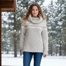 GAP Sweater Women's Size S-M? Turtle Neck Wool Blend Chunky Cable Knit Winter