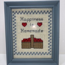 Vintage Framed Cross Stitch Picture,Happiness is Homemade 10  x12  