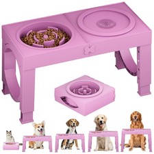 XIAZ Slow Feeder Elevated Dog Bowl Stand - Large/Medium, Adjustable Height