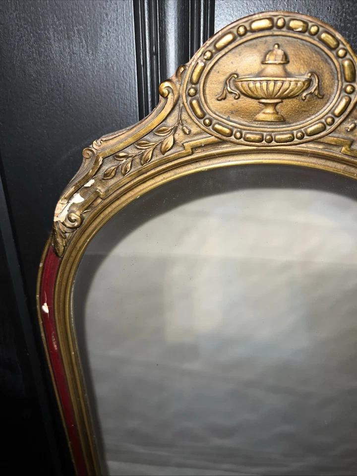 Antiguo Espejo Medallón Arco Yeso Madera Dorada Ornamentado 21.5x13.5 Art Nouveau Foto 2 de 4