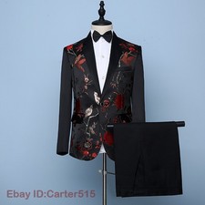 Spring Men's Embroidered Suit Coat Set New Host Pattern Pants 2pcs Suit Set