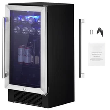 Wine Fridge 15" Built-in Beverage Wine Cooler w/ LED Light & Lock 78L