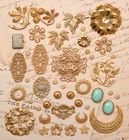 44 Piece Lot Vintage Miriam Haskell Jewelry Parts Stampings Findings Gold Plated