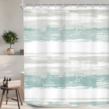 Abstract Teal Grey Striped Minimalist Geometric Shower Curtain 72x72