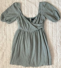 Lulus Women’s Green Puff Sleeve Mini Dress Scoop Sweetheart Neck Size M