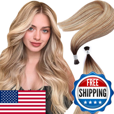 Diyomo I Tip Hair Extensions - Human Hairmocha Brown To Rose Gold Brown Mixed