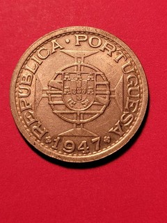 PORTUGUESE INDIA 1 RUPIA SILVER 1947 SCARCE EF